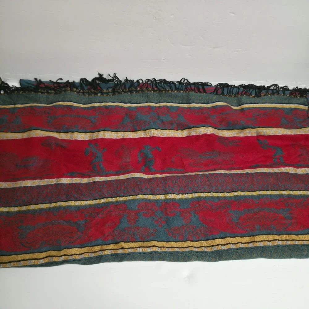 VTG Lihong Chinese Art Blanket Runner Tribal Southwest Red Blue Tapestry 66x26